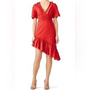 Finders Keepers Memento Asymmetrical Dress Rust Red Ruffled Womens M Medium